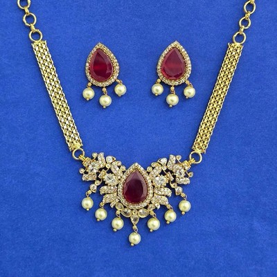 Indische pakistanische 22 kt vergoldet CZ Chocker Halskette Ohrringe Set