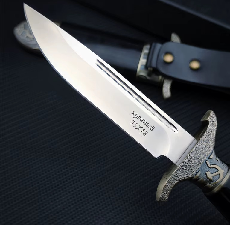 Russian 10" Finka KGB NKVD Fixed Blade Knife Hunting Outdoor Knife with Sheath