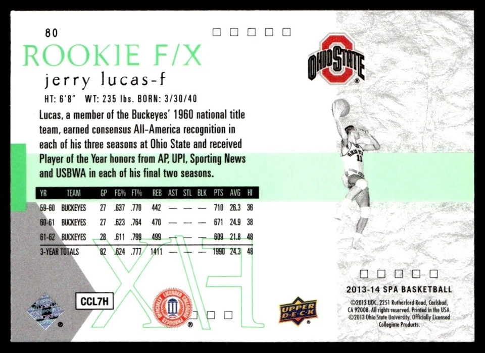 2013-14 SP Authentic 2001-02 Rookie Jerry Lucas Rookie College Card #80 - Image 2 of 2