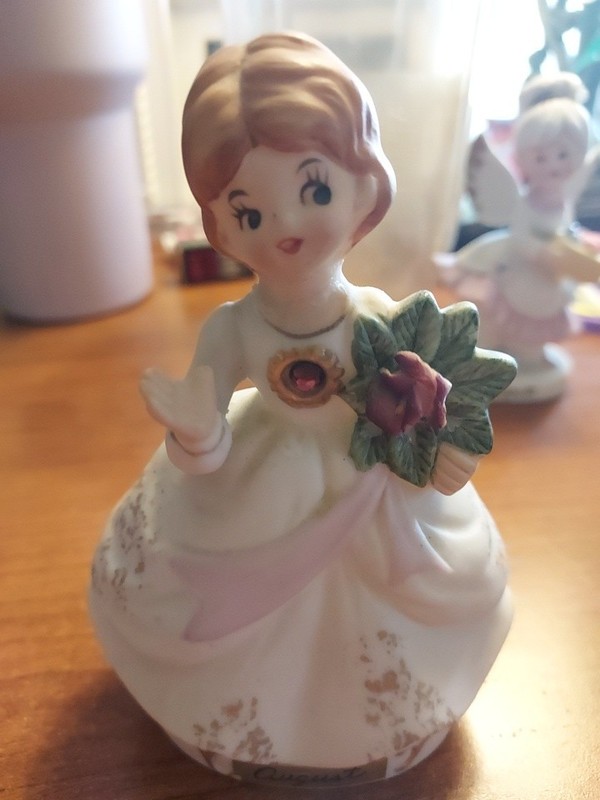 Vintage Porcelain Bisque August Girl Angel Figurine 4 1/4" Tall