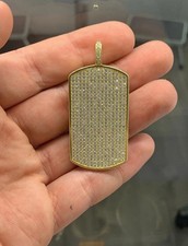 2Ct Lab Created Diamond Round Large Dog Tag Pendant 14K Yellow Gold Plated Chain