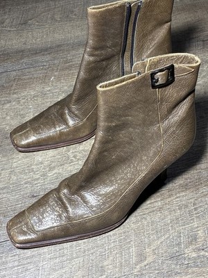 BALLY Vintage Y2K Italian Leather Ankle Boots Square Toe Kitten Heel US 9 EU 39 