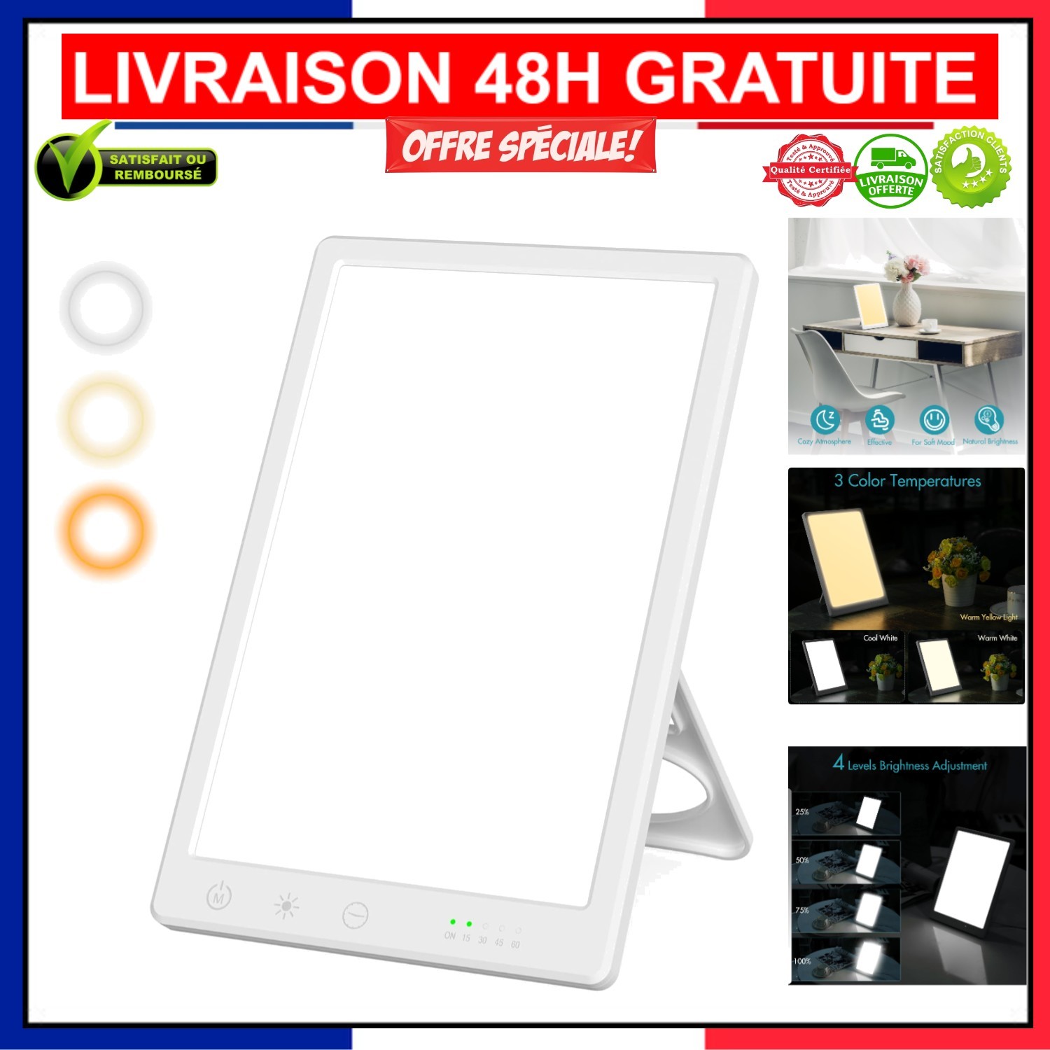 Lampe de lumière du jour blanche à 4 niveaux de luminosité réglables