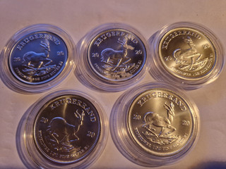 5 Stück Krügerrand je 1 oz Finesilver R1 Südafrika