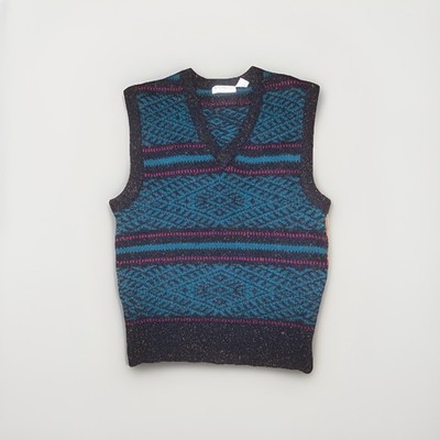 VTG Yves Saint Laurent Mens M Sleeveless V Neck Wool Blend Vest Multicolor Knit