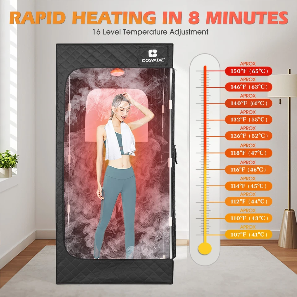 Sauna a vapor portátil tamanho completo 1600W 4L spa doméstico pessoal com luz vermelha, cadeira - Imagem 4 de 4