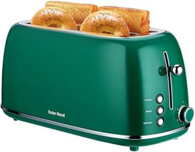 Roter Mond 4 Slice Toaster Retro Stainless Steel Toaster with Bagel, Cancel,