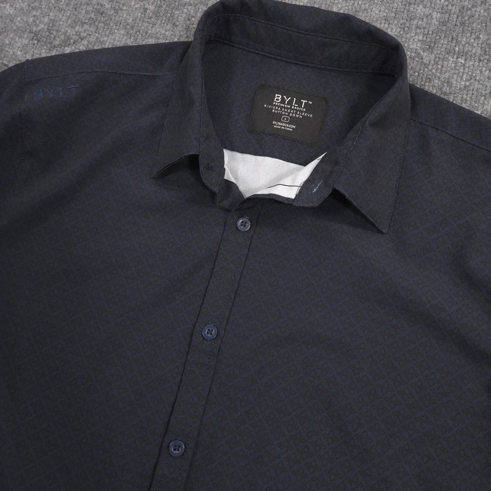 BYLT Riviera Shirt Mens L Navy Black Geometric Performance Short Sleeve Casual - Image 2 of 4