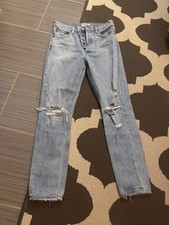 AGOLDE Womens Jamie Straight Distressed Button Fly Jeans Light Wash made in USA