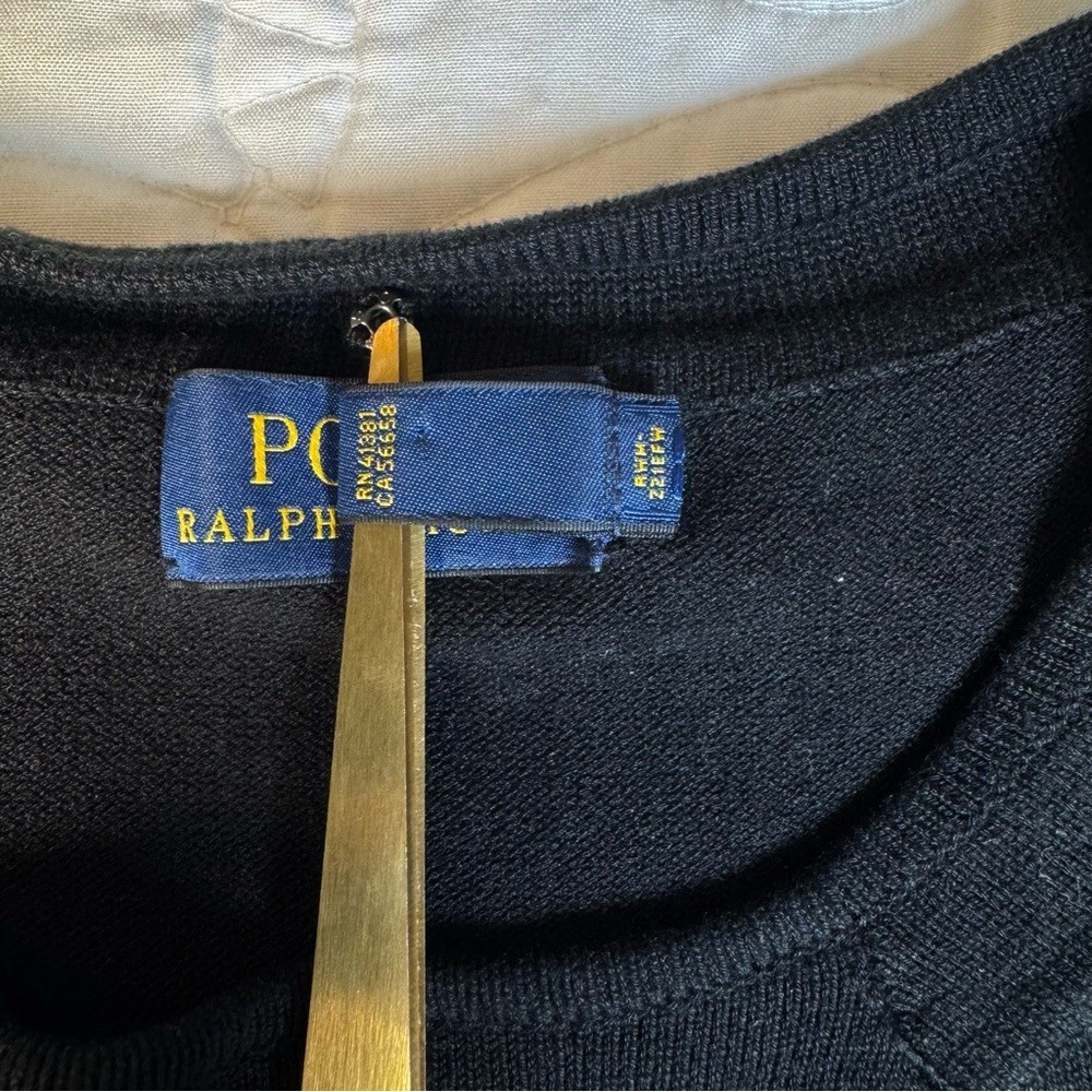 Polo Ralph Lauren Black Silk Peplum Collared Pullover Sweater Size M thumbnail 8