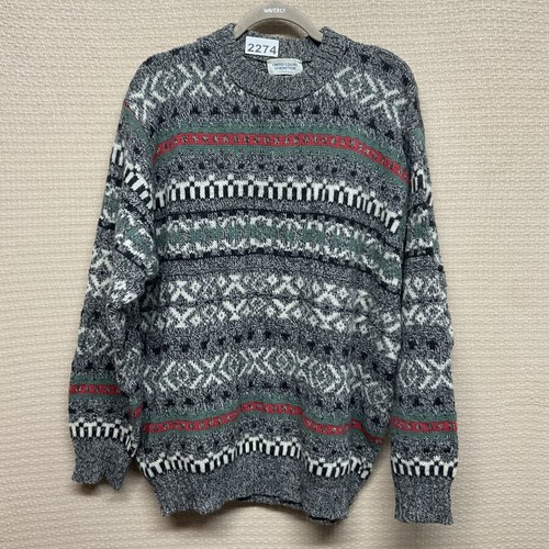 Benetton, Vtg Benetton Shetland Wool Sweater Fair Isle Made in Italy Geometric 80s Large