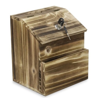 Wooden Lockable Suggestion Box With Key Lock Lid Wall Mounted 2 Keys