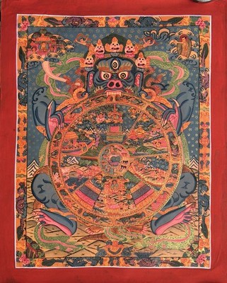 WHEEL OF LIFE BHAVACHAKRA HAND-PAINTED TIBETAN THANGKA SAMSARA MANDALA  PAINTING