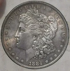 1884-o Morgan Silver Dollar Brilliant Uncirculated Tidy House Holder Toned