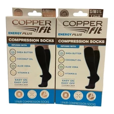 Set of 2, Copper Fit Energy Plus Compression Socks Size S/M Men 6-9 Women 7-10