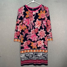 Eliza J Blue  Pink Floral Print Shift Dress w/ 3/4 Sleeves Womens Size 4