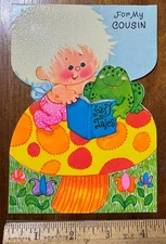 Vintage Norcross Retro Birthday Card Troll Fairy Tales Mushroom Frog