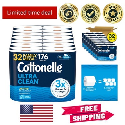 Ultra Clean Bath Tissue - 32 Family Mega Rolls, Strong & Soft for Everyday Use
