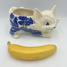 Lipper and Mann Antique BLUE WILLOW KITTY CAT Planter Flower Pot Japan Ceramic