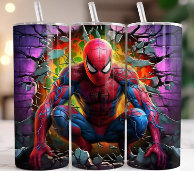 Spiderman Busted Wall 20oz Tumbler   Purple Brick, 3D Comic Superhero Cup
