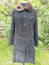 Barneys Black Suede Coat Size 14 Leather