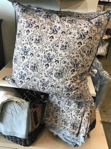 Pottery Barn Avi Pillow Cover 24 Floral Taupe Blue Kalamkari Block