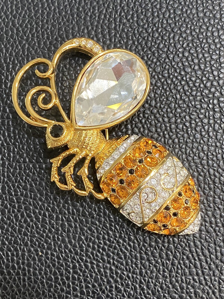 Stunning Swarovski Bumble Bee Brooch/ Pin stamped Large 3”