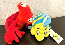 Lot of 2 Disney Little Mermaid Bean Bag Plush New with Tags Flounder  Sebastian