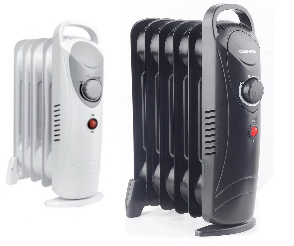 DAEWOO/FIN MINI 800W OIL FILLED RADIATOR 6 FIN HEATER PORTABLE ELPINE  THERMOSTAT | eBay