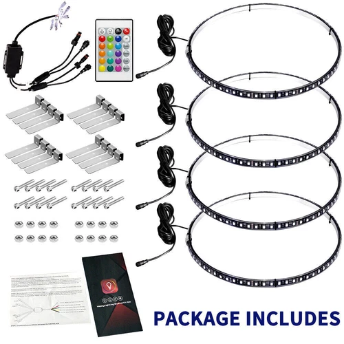 4x 15.5'' RGB Wheel Ring Lights LED Light For Truck Car Rim Lights Bluetooth APP - Bild 4 von 10