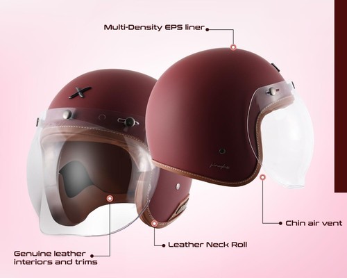 Retro Jet Leather Open Face Helmet Dull Chestnut Red, Size: L (59-60 cm) - Picture 5 of 6