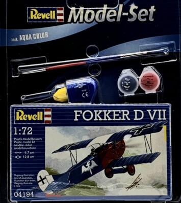 Revell Fokker D VII Modellbausatz 1:72 mit Aqua Color Farben Zubehör NEU & OVP