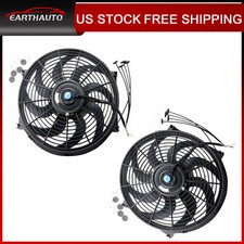 2x 14 Inch Universal Slim Fan Push Pull Electric Radiator Cooling 12v Mount