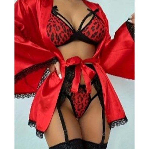 Set lingerie 4 pezzi rosso a dondolo XL - Foto 2 di 3