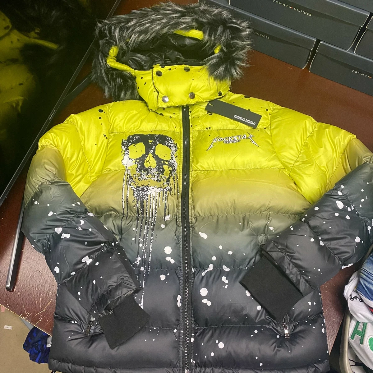 Long yellow puffer coat sales