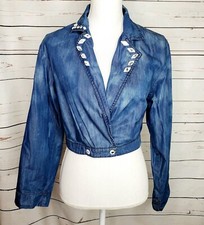 We The Free Free People Indigo Cropped Studded Beaded Chambray Denim Jacket S
