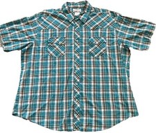Wrangler Wrancher Pearl Snap Shirt Green Plaid Short Sleeve Western Men 2XL