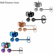 10pcs Stainless Steel Round Ball Ear Stud Earrings Pierced For Men Women 3-8mm