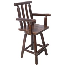 Rustic Bar Stool - Fir Wood Construction, Chair with Footrest, Wide Armrest