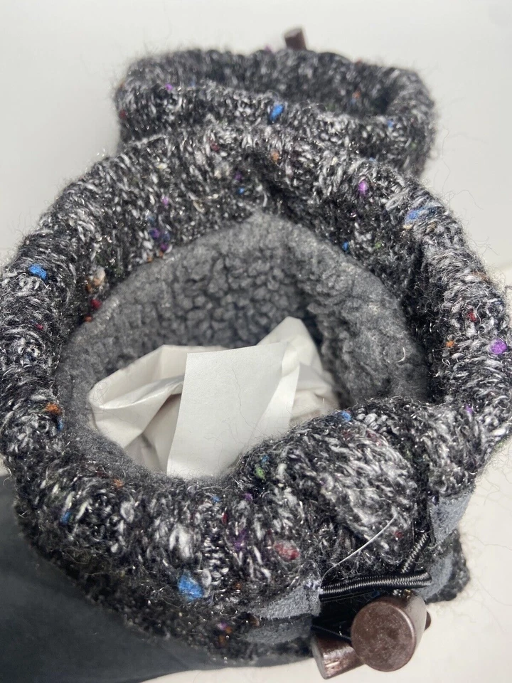 Sherpa Lined Knit Top Faux Leather Bootie Slippers Womens Size Medium Dark Grey - Image 4 of 4