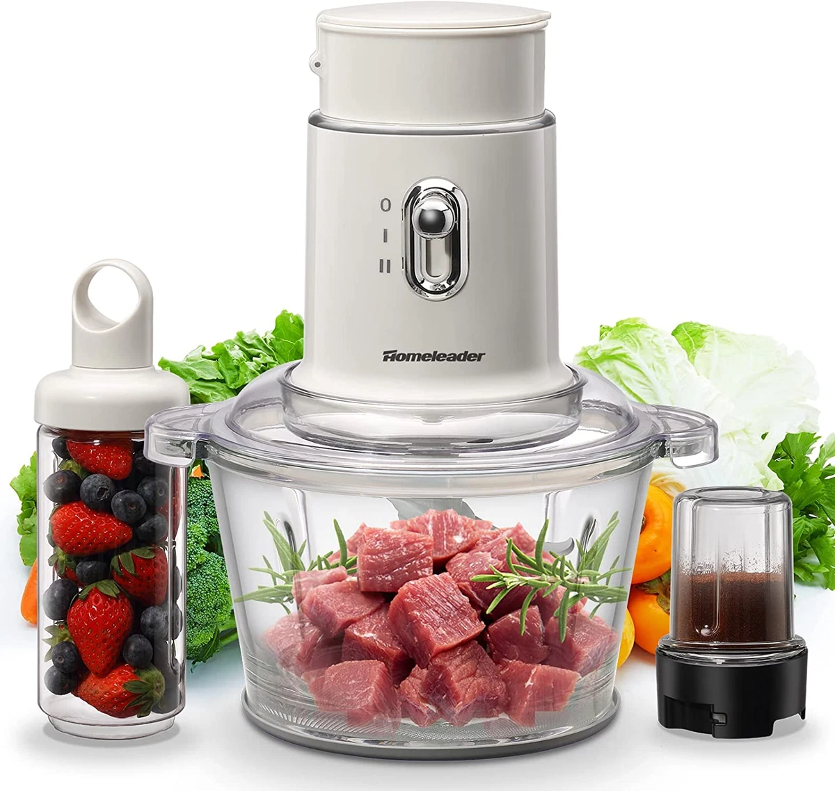 Homeleader Electric Food Chopper - Blender and Food Processor Combo, 3 in 1 Food Grinder Electric for Meat, Vegetables, Fruits, Coffee, 8 Cup Glass