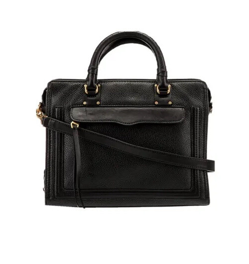 REBECCA MINKOFF Pebbled Leather Satchel Tote in Black Shoulder Bag eBay