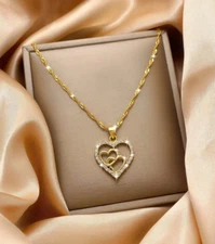 Womens Necklace 18K Gold Plated Stainless Steel Chain Heart Pendant New Jewelry
