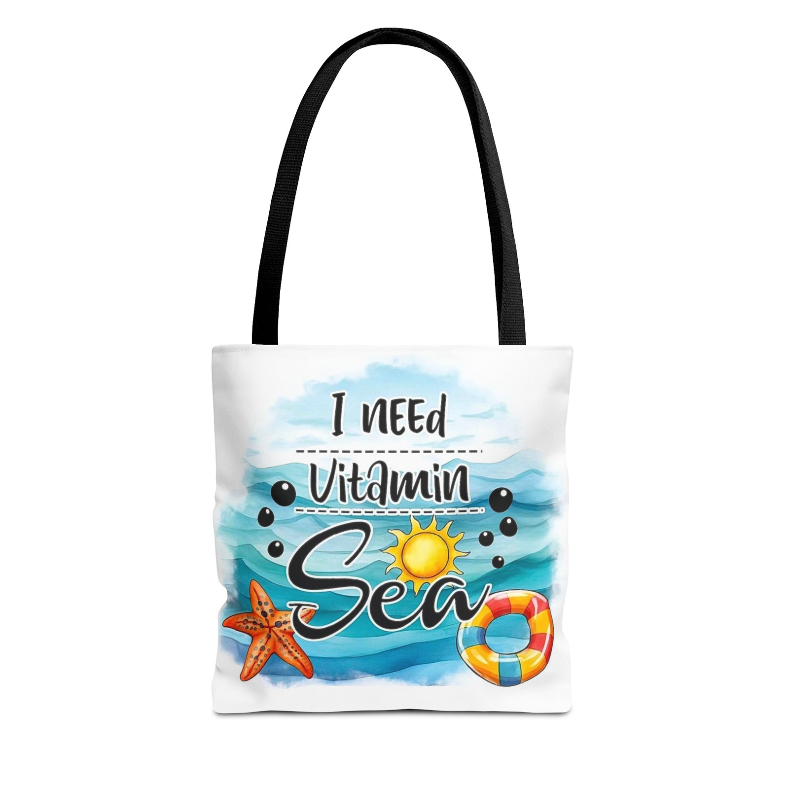 Ocean Vibes Tote Bag for Beach Lovers, Nautical Carryall with Vitamin Sea Design