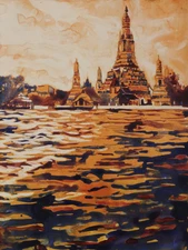 Wat Arun in Bangkok, Thailand.  Watercolor painting of Wat Arun-Thailand (print)