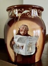 A K France Monk Friar Pottery Jar Earthenware Crock Hand Made Antique Pot 6”h 5w