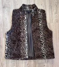 Leopard Print Faux Fur Vest Women's Size XL