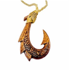 Hawaiian Jewelry Hand Carved Koa Wood Makau Fish Hook Necklace from Maui, Hawaii