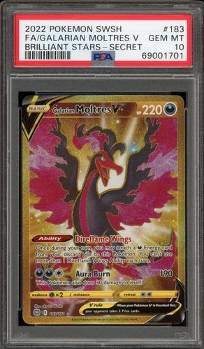 Pokemon Galarian Moltres V Brilliant Stars Secret Rare #183 PSA 10 Gem Mint