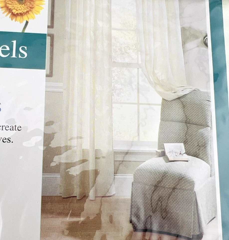 Spring Maid Curtains Retro Tab Top Two Panel Falling Leaves Ivory New Vintage - Image 3 of 3